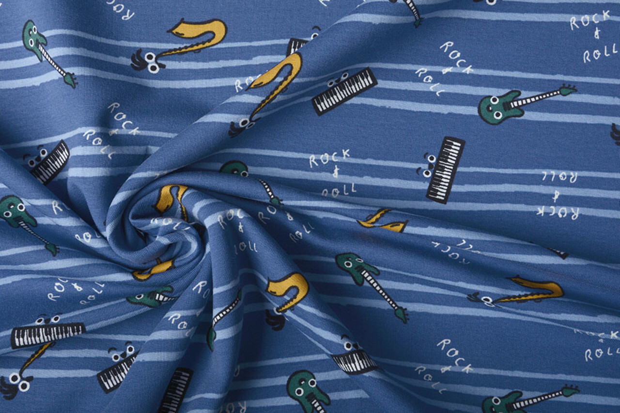 Oeko-Tex®  French Terry Streifen Musik Blau