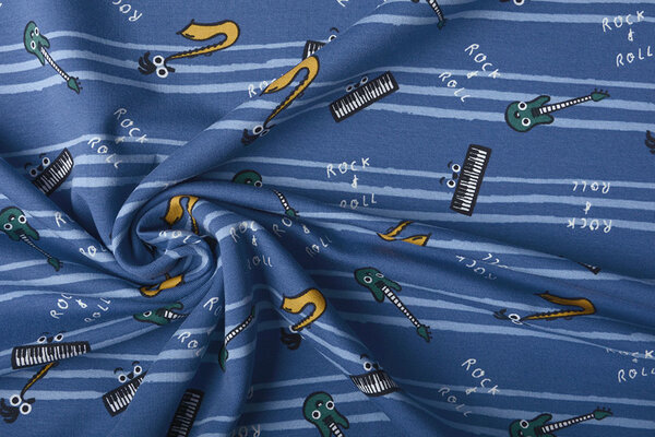 Oeko-Tex®  French Terry Streifen Musik Blau