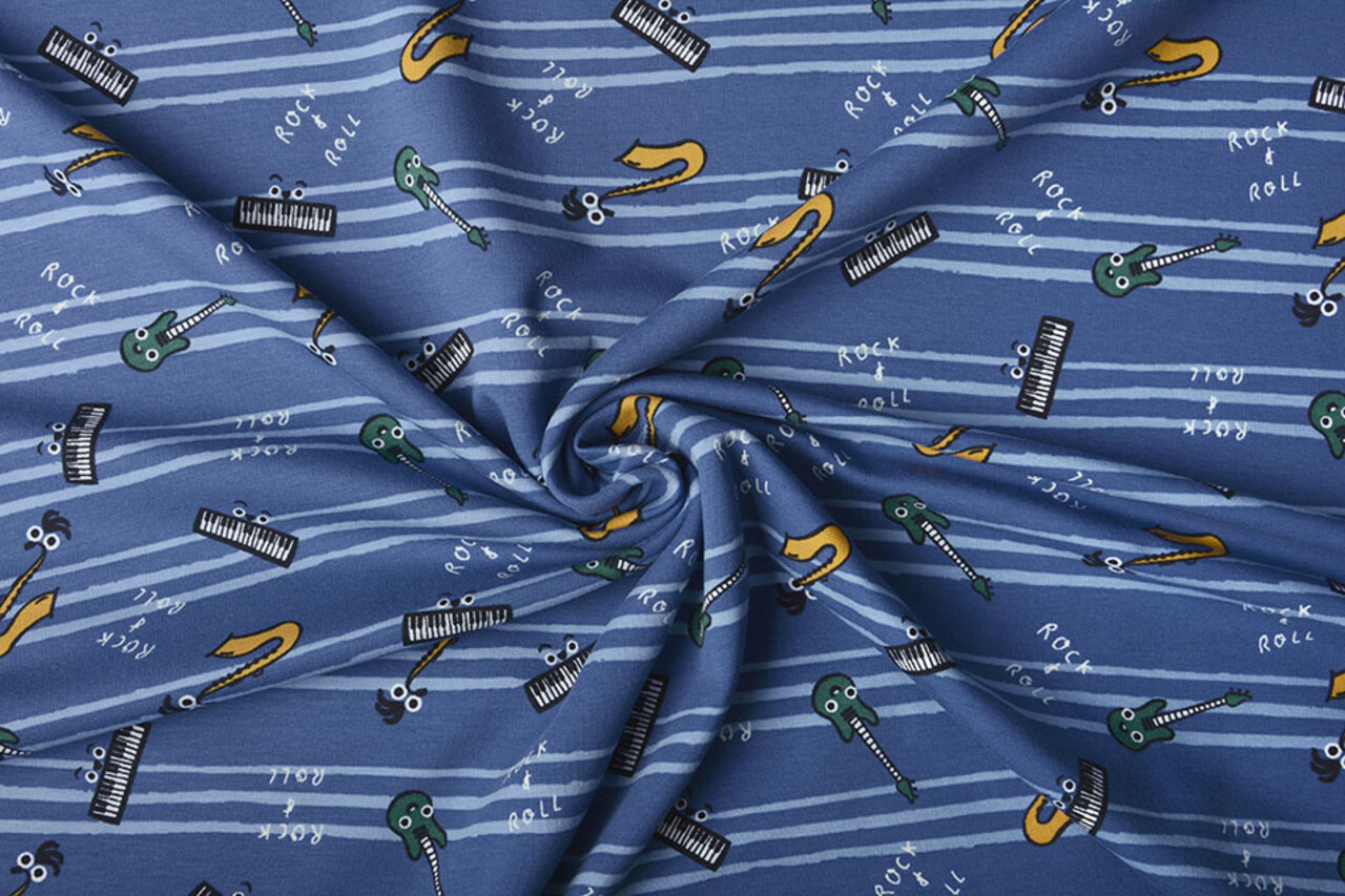 Oeko-Tex®  French Terry Strepen Muziek Blauw
