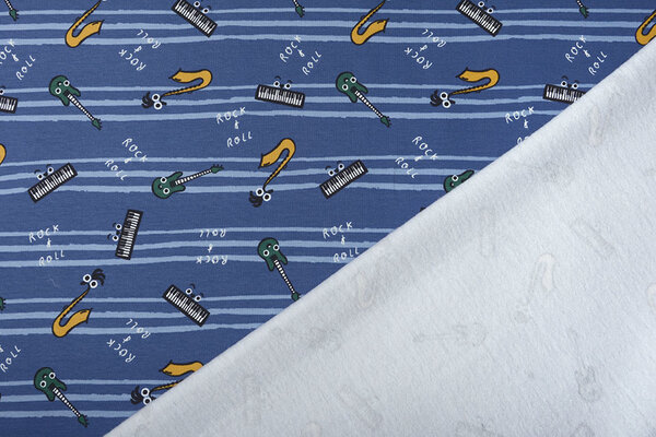 Oeko-Tex®  French Terry Streifen Musik Blau