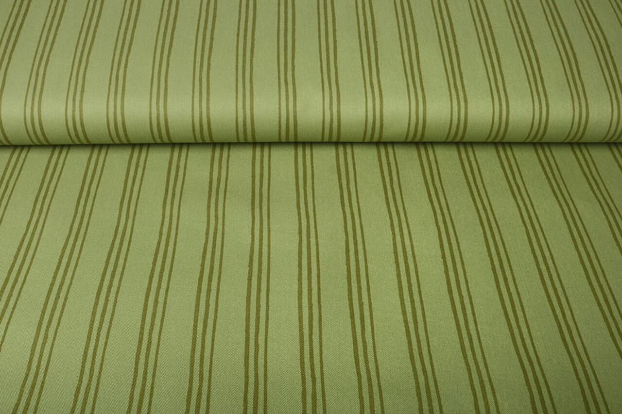 Coton Sergé Rayures Vert