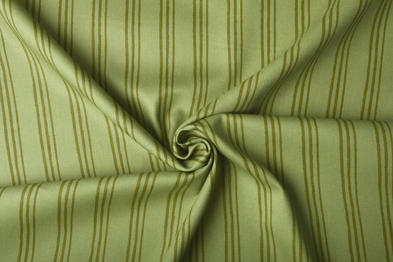 Coton Sergé Rayures Vert