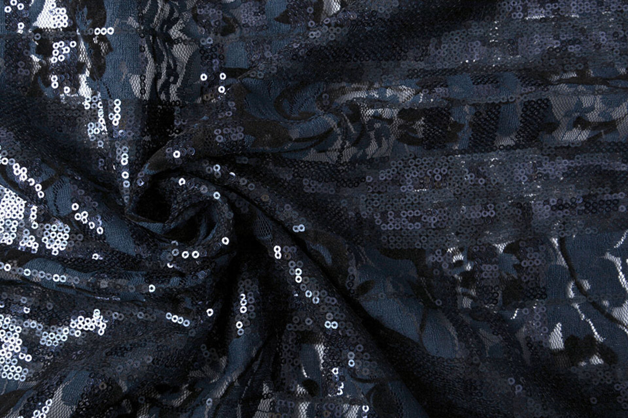 Spitze Pailletten Noralie Marine Schwarz