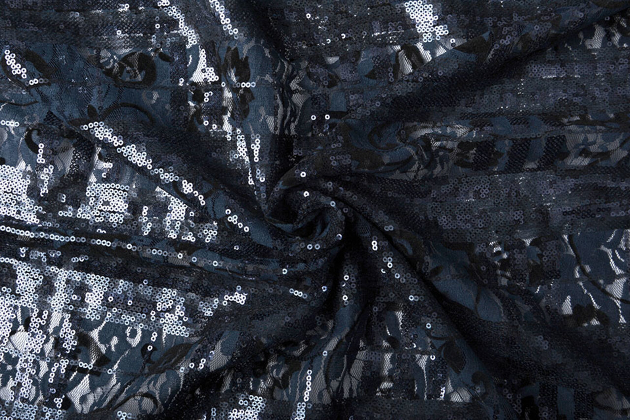 Pizzo Paillettes Noralie Blu Navy Nero Pizzo Paillettes Noralie Blu Navy Nero