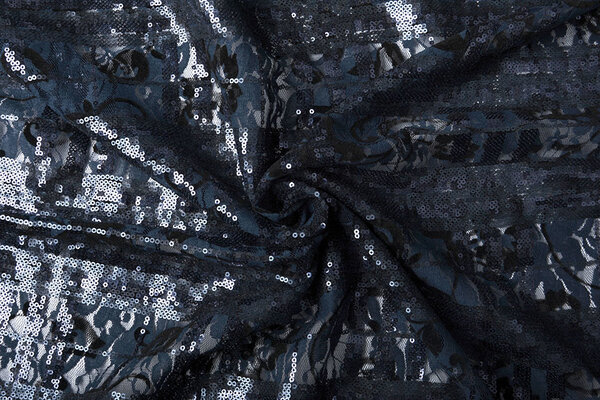 Kant Pailletten Noralie Marine Zwart