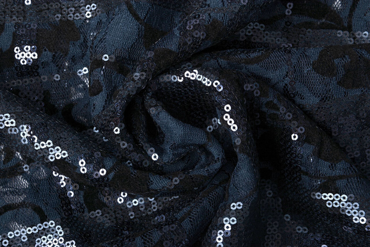 Spitze Pailletten Noralie Marine Schwarz