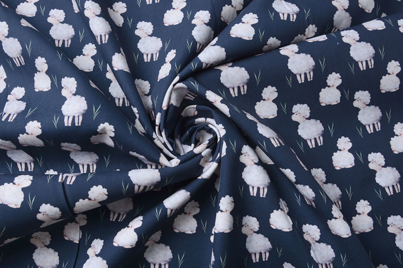 100% Digital Cotton Sheep Navy Blue