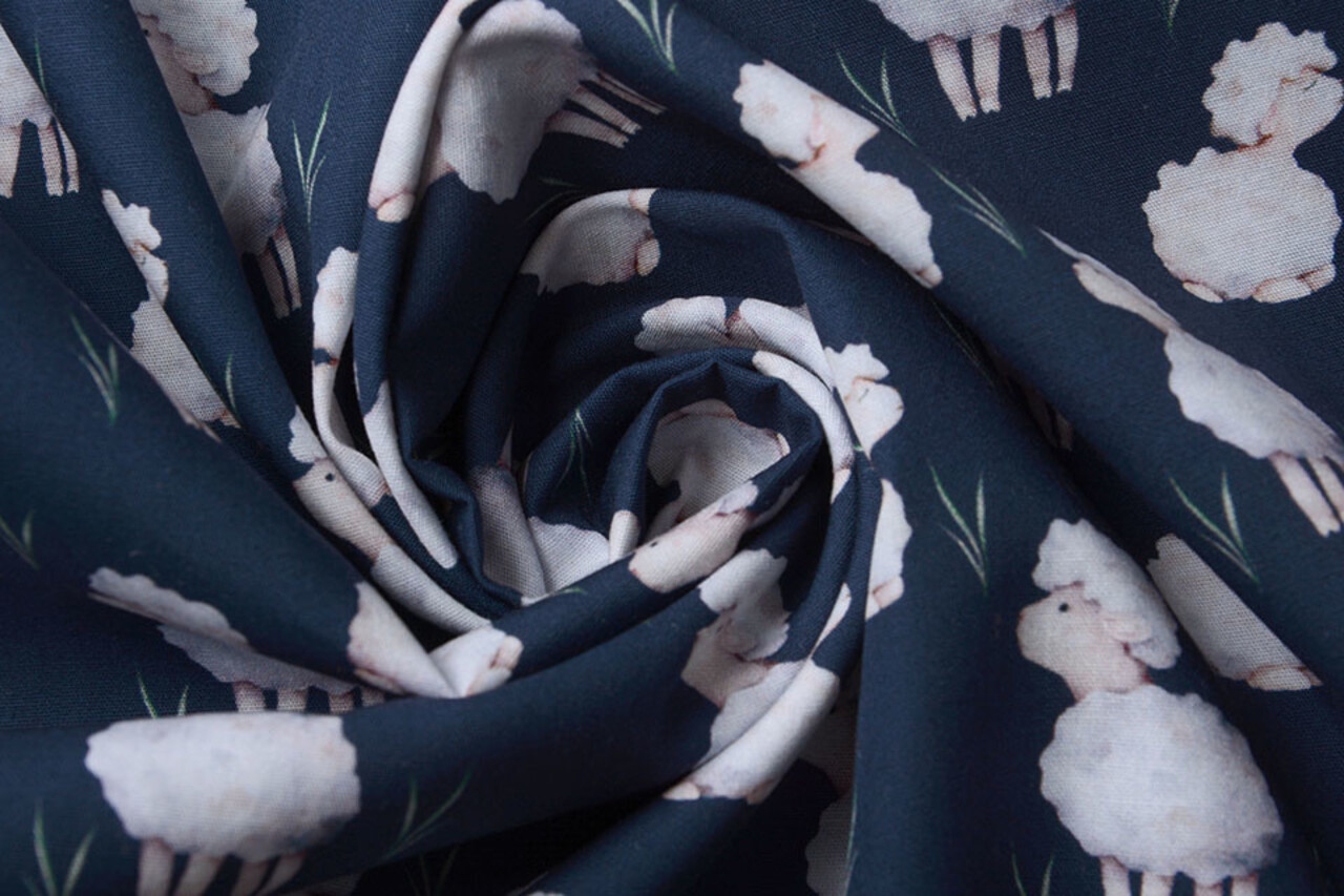 100% Digital Cotton Sheep Navy Blue