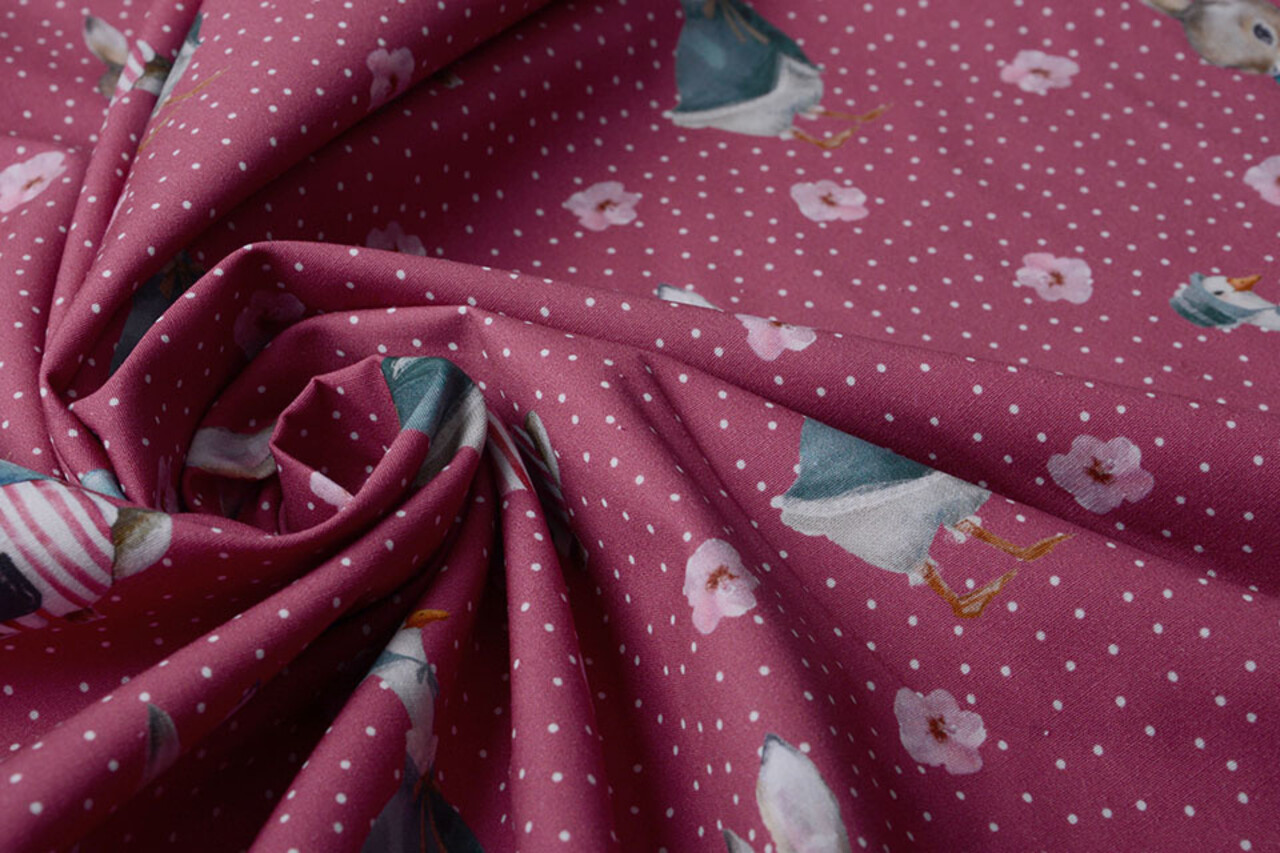 100% Digital Cotton Rabbit Goose Red