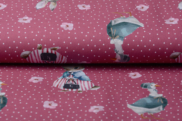 100% Digital Cotton Rabbit Goose Red