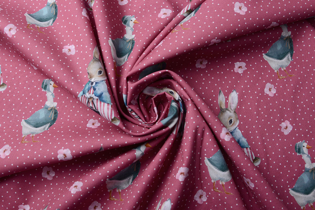 100% Digital Cotton Rabbit Goose Red