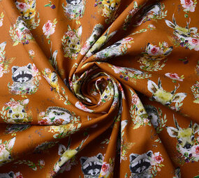 100% Digital Baumwolle Waldtiere Blumen Brique 100% Digital Baumwolle Waldtiere Blumen Brique