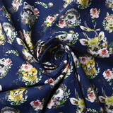 100% Digital Cotton  Forest animals Flowers Navy 100% Digital Cotton  Forest animals Flowers Navy
