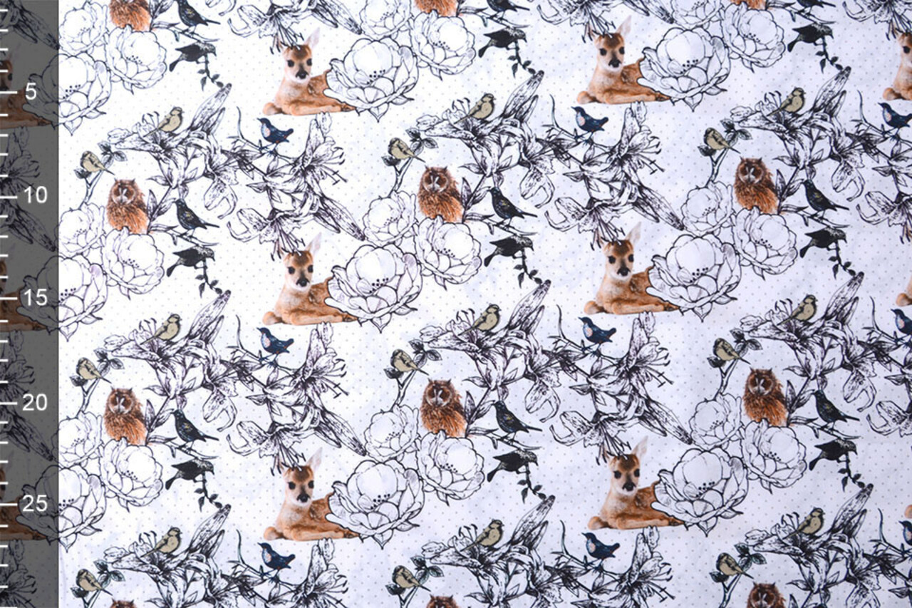 100% Digital Cotton  Forest animals Deer And Owl