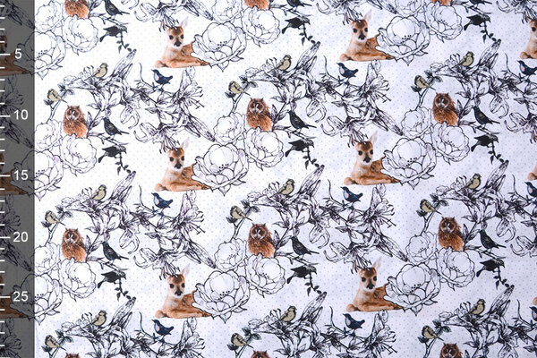 100% Digital Cotton  Forest animals Deer And Owl