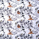 100% Digital Cotton  Forest animals Deer And Owl