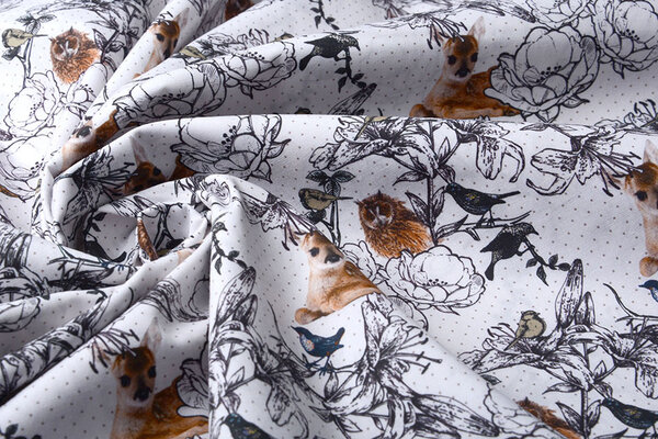 100% Digital Cotton  Forest animals Deer And Owl