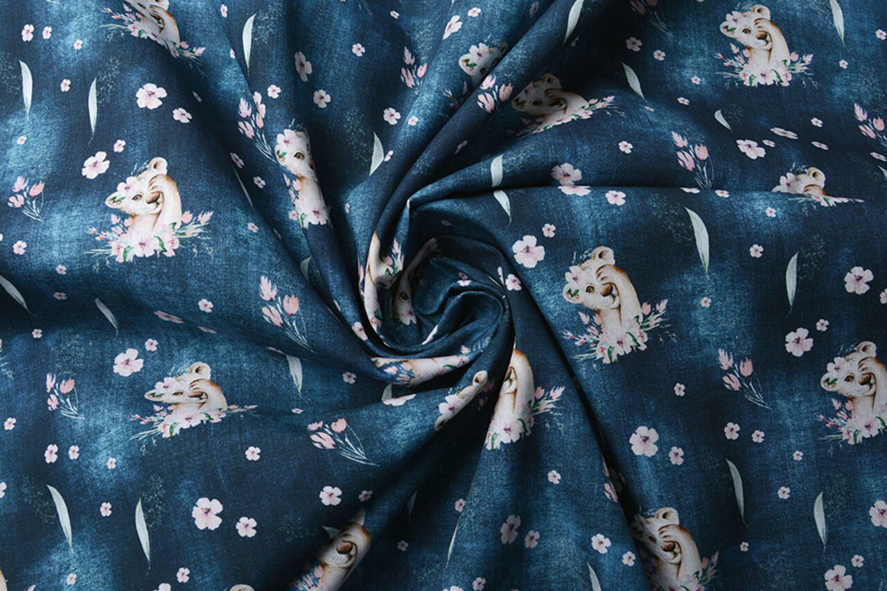 100% Digital Cotton Lion Cub Blue