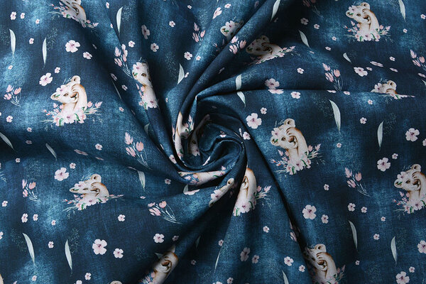 100% Digital Cotton Lion Cub Blue
