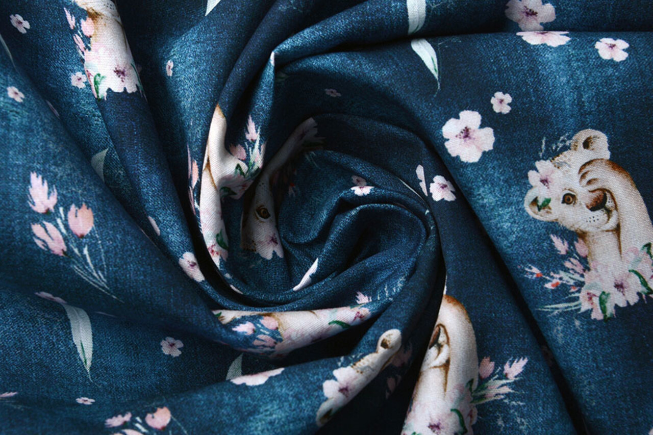 100% Digital Cotton Lion Cub Blue