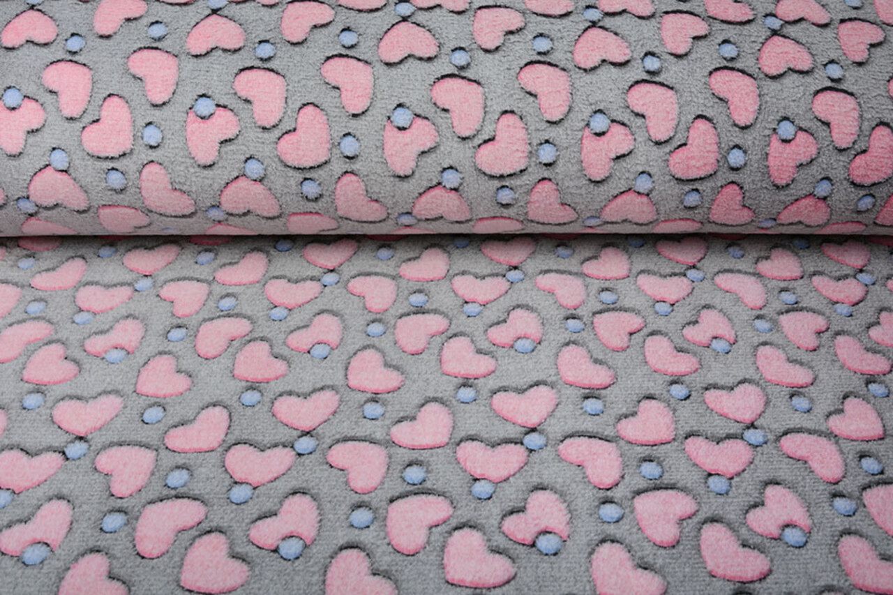 Coral Fleece Roze Hartjes Grijs Coral Fleece Roze Hartjes Grijs