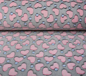 Pile Corallo Rosa Cuoricini Grigio Pile Corallo Rosa Cuoricini Grigio