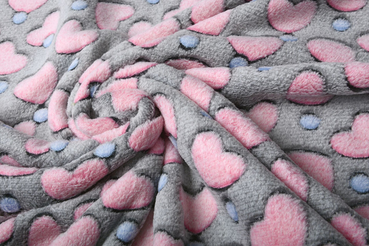 Coral Fleece Roze Hartjes Grijs Coral Fleece Roze Hartjes Grijs