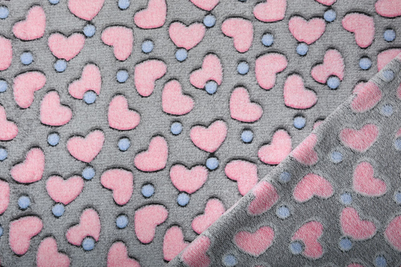 Coral Fleece Roze Hartjes Grijs Coral Fleece Roze Hartjes Grijs