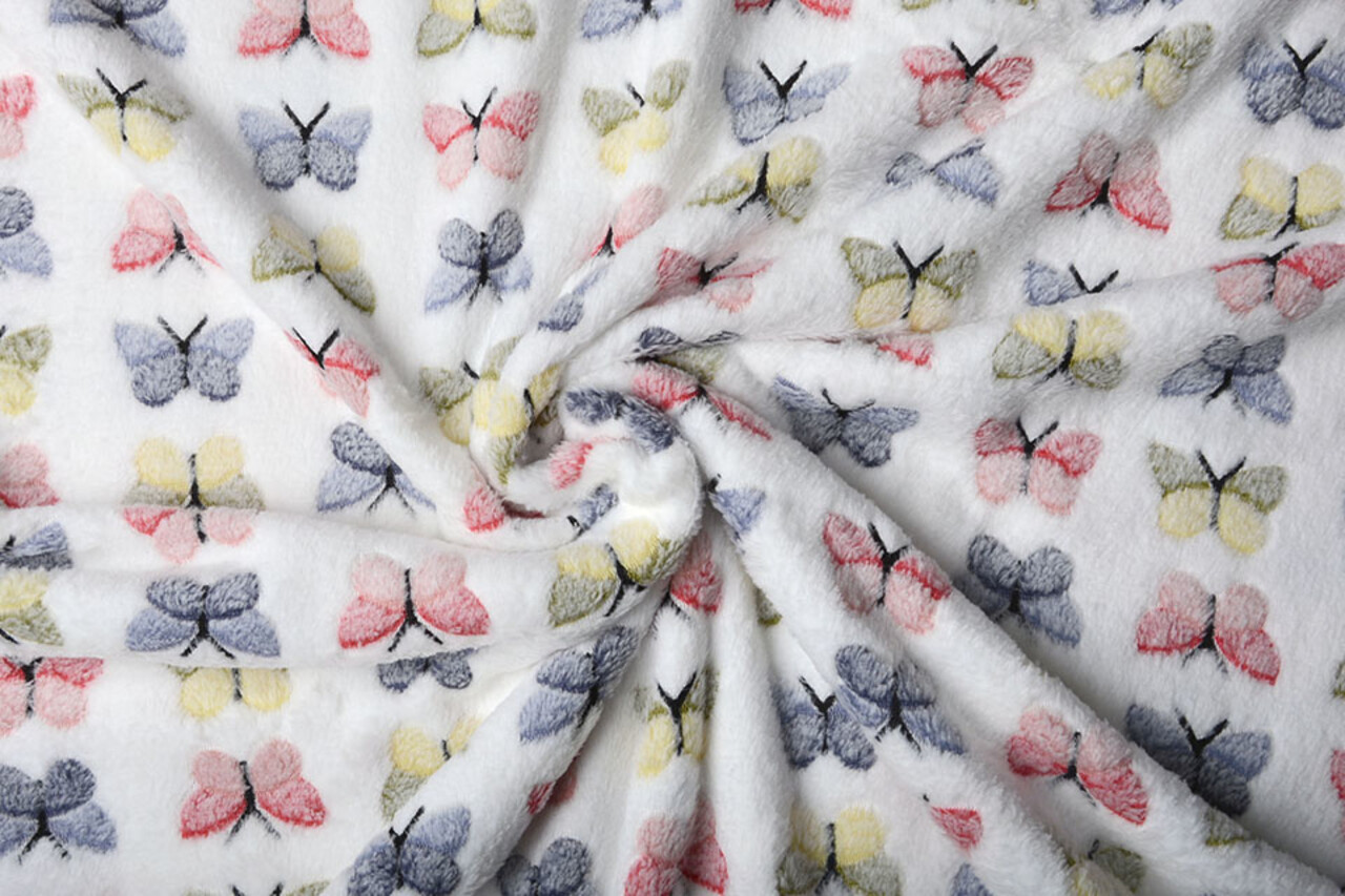 Coral Fleece Butterflies White