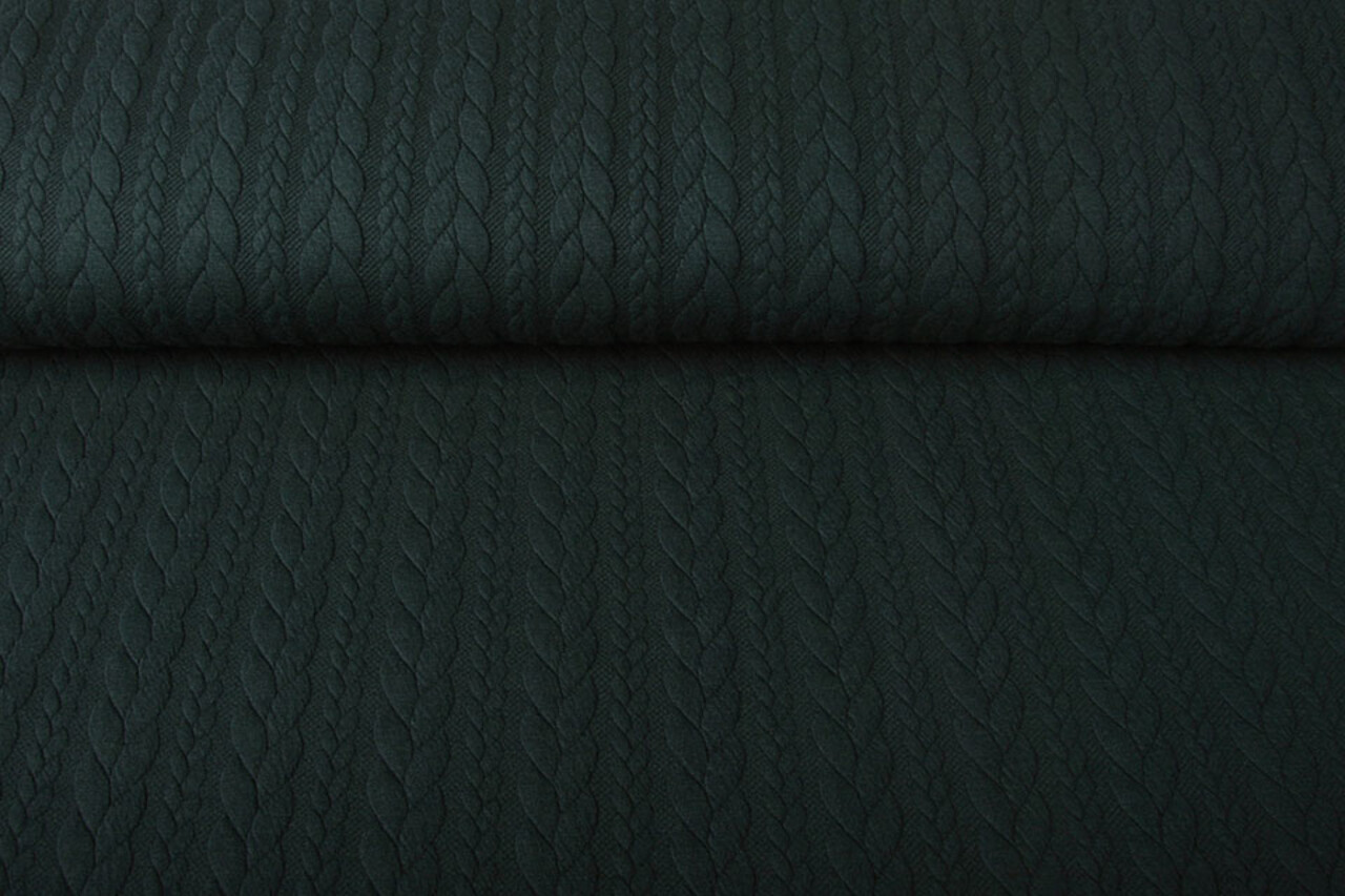 Strickstoff Zopfmuster Jersey Dunkelgrün