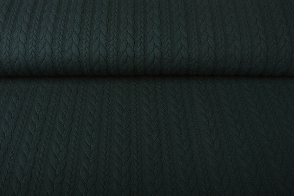 Strickstoff Zopfmuster Jersey Dunkelgrün
