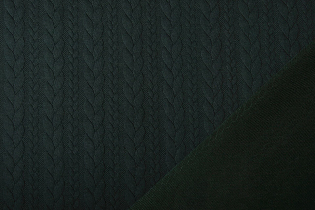 Strickstoff Zopfmuster Jersey Dunkelgrün
