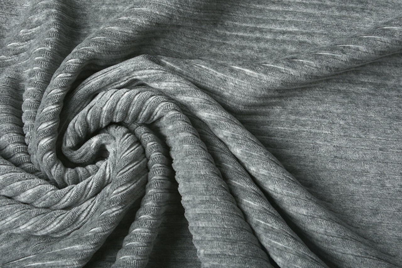 Coton Jersey Velours Côtelé Grand Côtelé Gris Melange