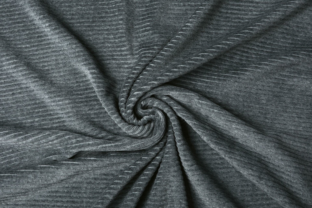 Katoenen Tricot  Corduroy Brede Rib Donker Grijs Melange Katoenen Tricot  Corduroy Brede Rib Donker Grijs Melange