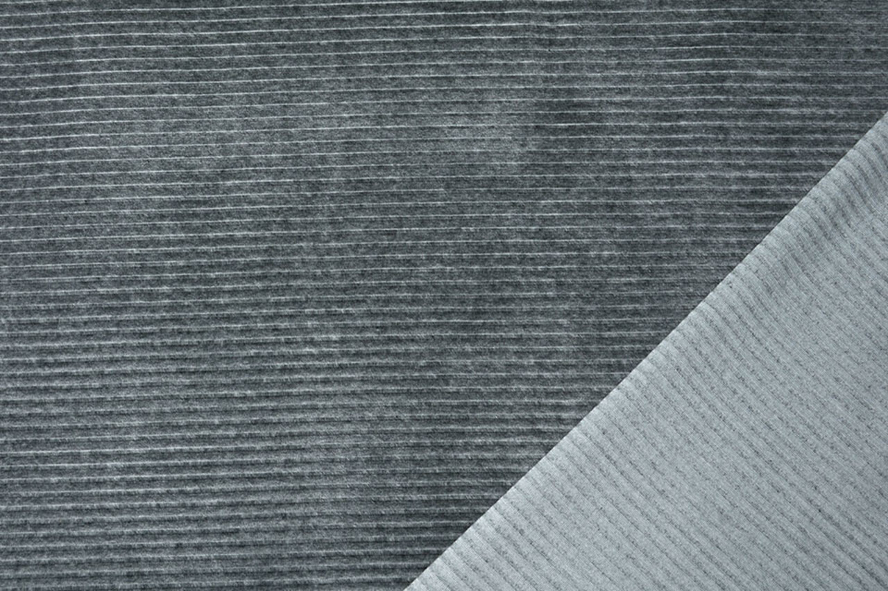 Katoenen Tricot  Corduroy Brede Rib Donker Grijs Melange Katoenen Tricot  Corduroy Brede Rib Donker Grijs Melange