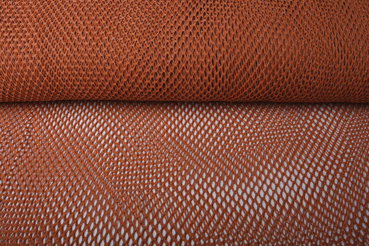 Jersey Rete Tessuto Glitter Arancione Mattone Jersey Rete Tessuto Glitter Arancione Mattone