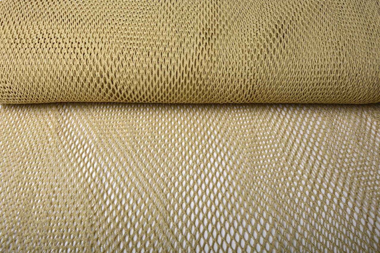 Jersey Gaas Stof Glitter Licht Goud