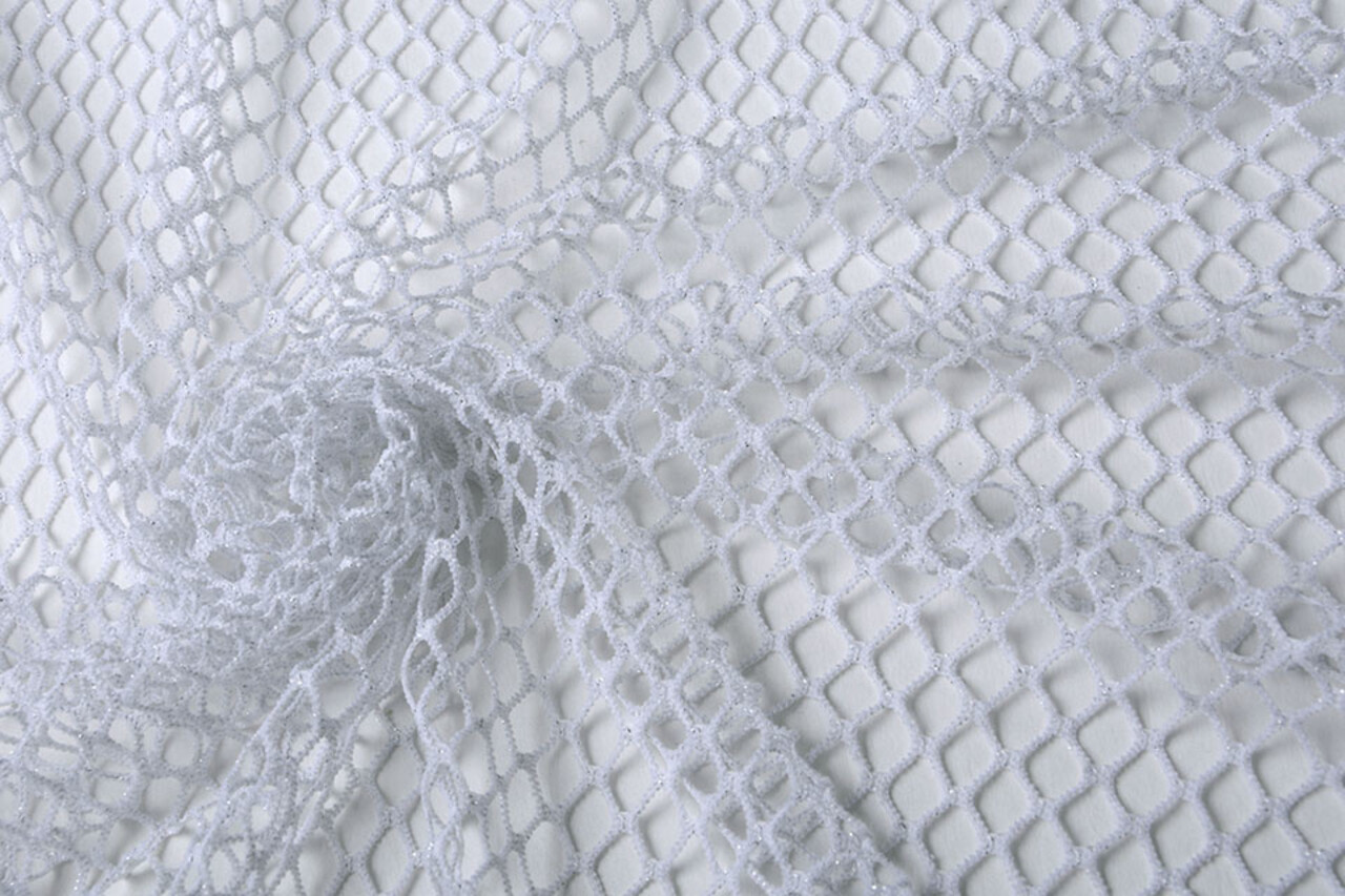 Jersey Rete Tessuto Glitter Bianco Jersey Rete Tessuto Glitter Bianco