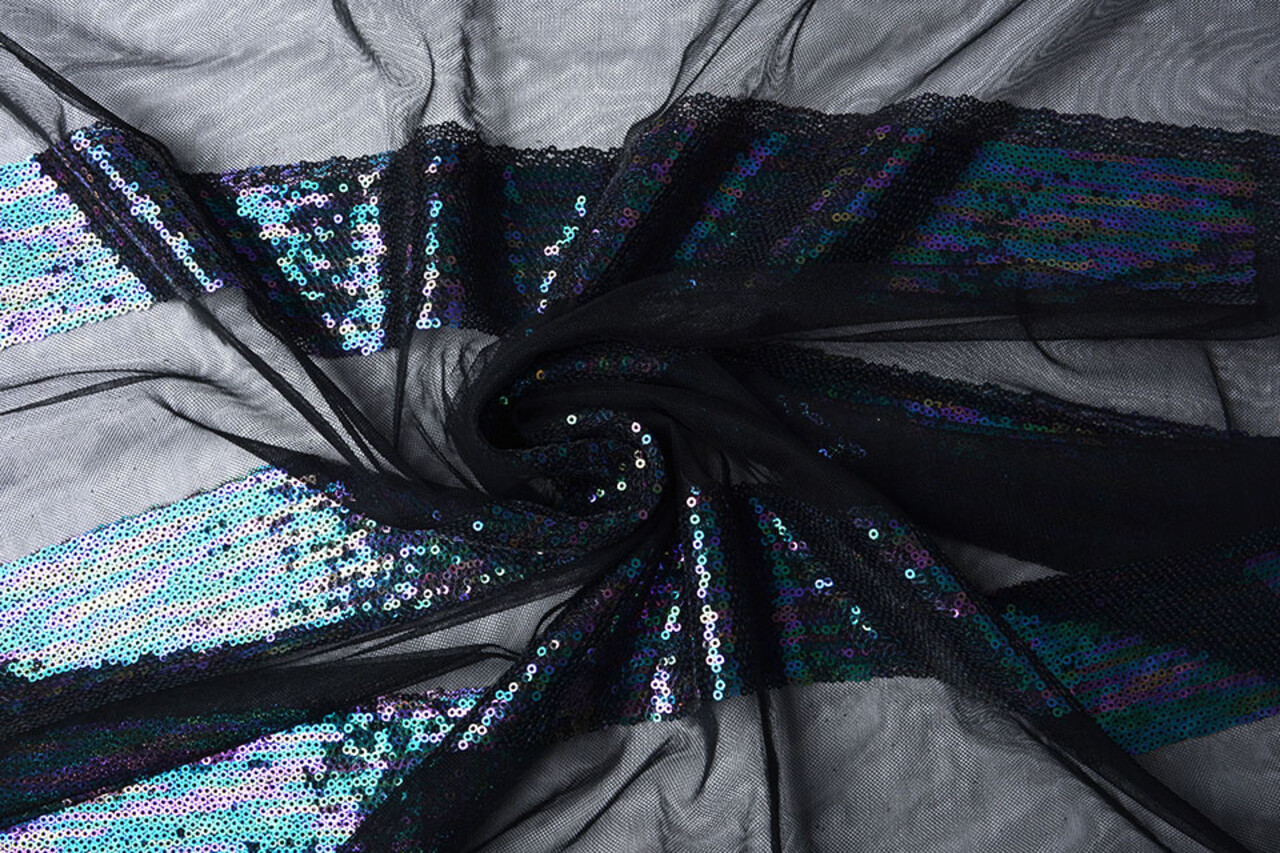 Mesh Embroidered  Sequins Stripes Multi 1