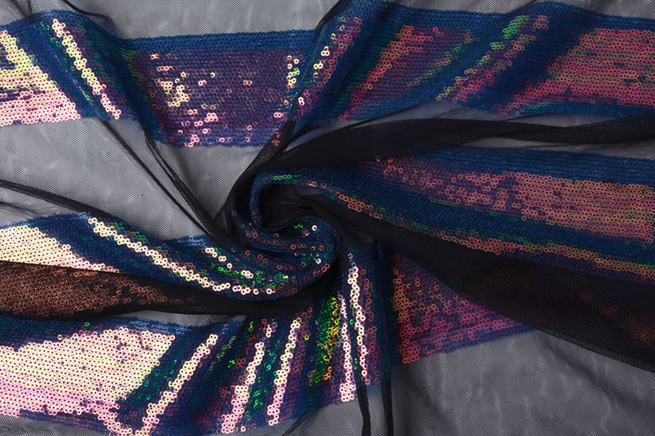Malla Bordada con Lentejuelas Rayas Multi 2 Malla Bordada con Lentejuelas Rayas Multi 2