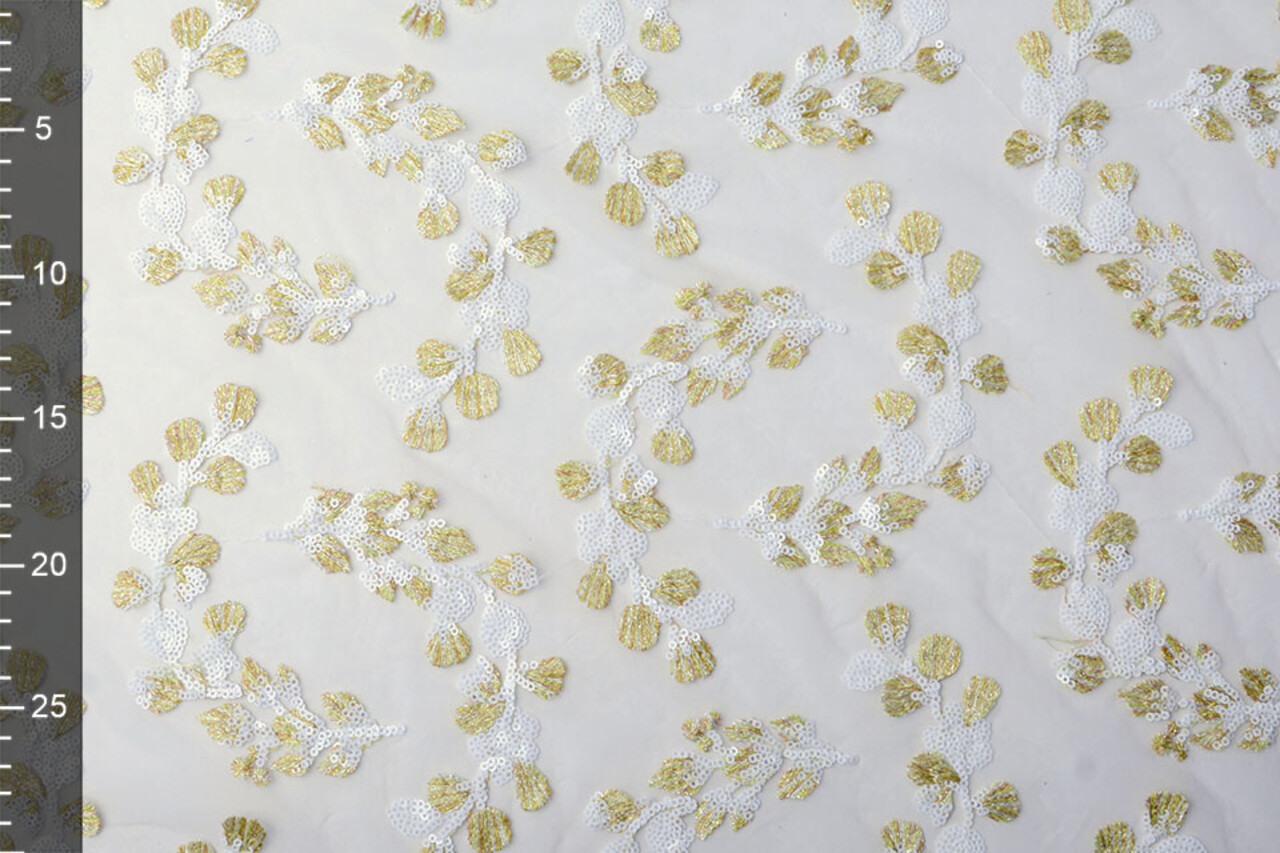 Mesh Ricamato Nola Bianco Oro Mesh Ricamato Nola Bianco Oro