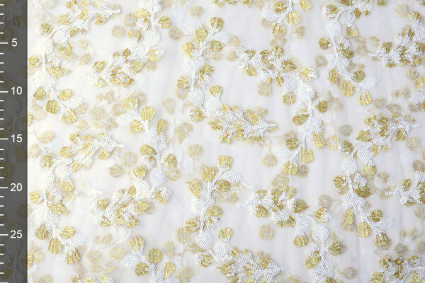 Mesh Ricamato Nola Bianco Oro Mesh Ricamato Nola Bianco Oro