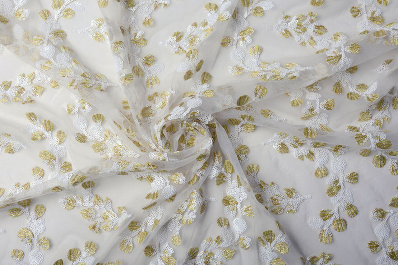 Mesh Ricamato Nola Bianco Oro Mesh Ricamato Nola Bianco Oro