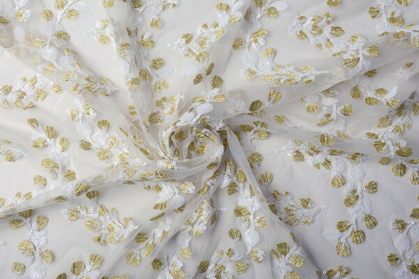 Mesh Embroidered Nola White Gold