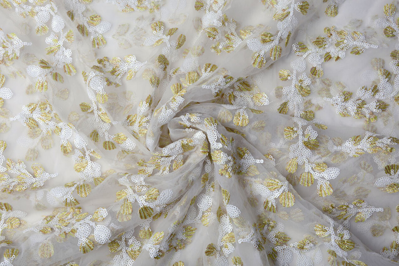 Netz Bestickt Nola Weiß Gold Netz Bestickt Nola Weiß Gold