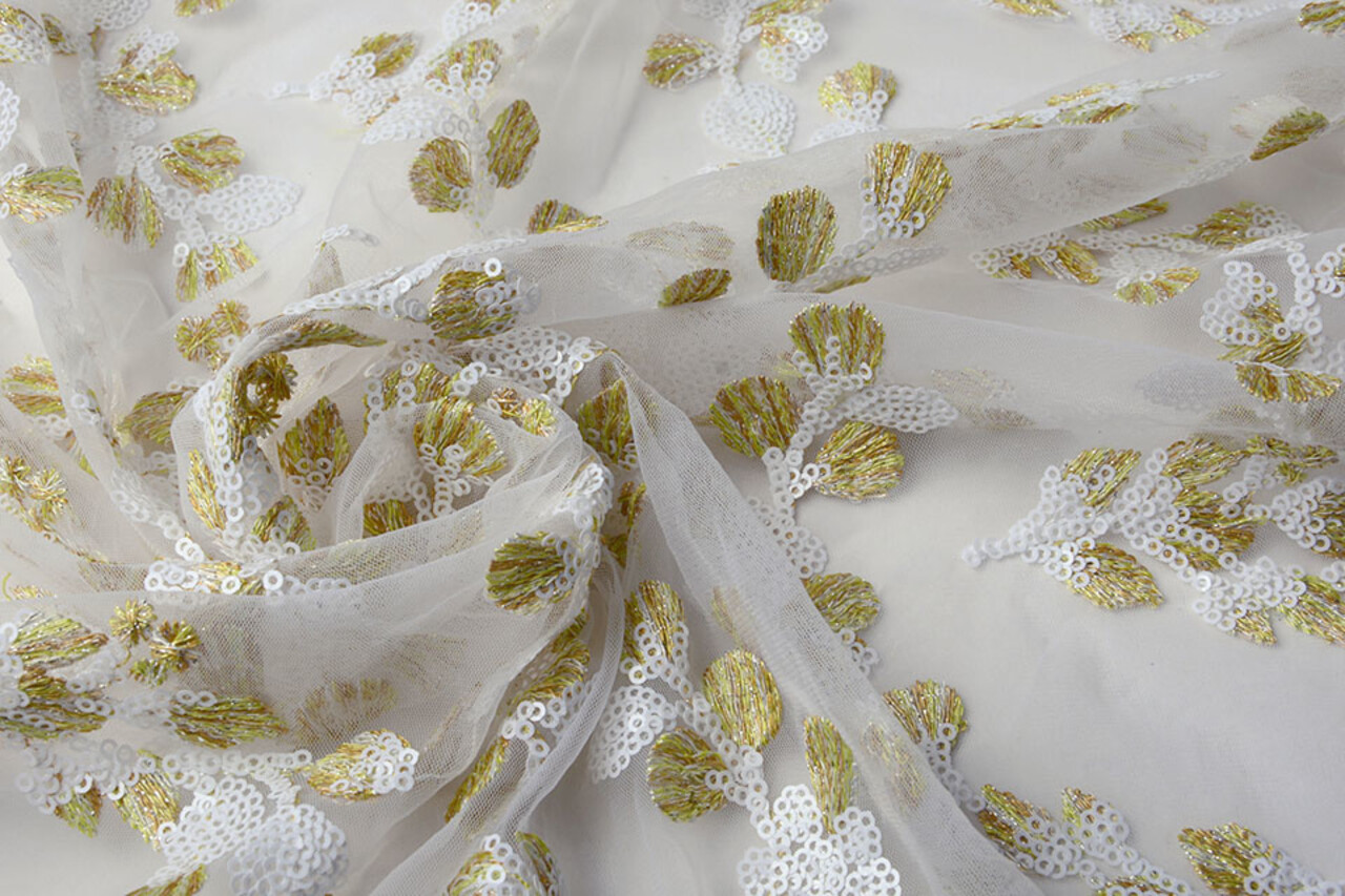 Mesh Embroidered Nola White Gold