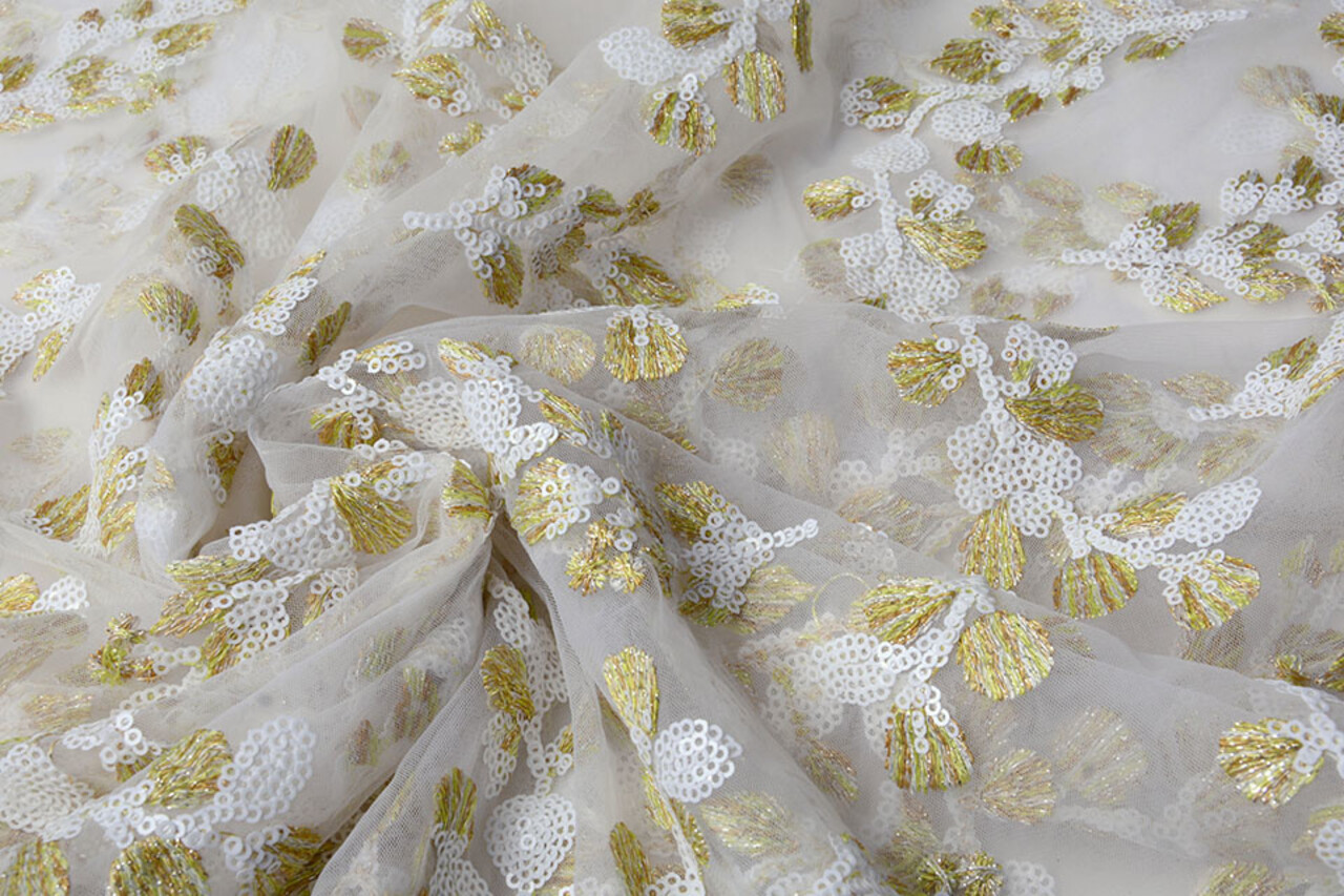 Mesh Ricamato Nola Bianco Oro Mesh Ricamato Nola Bianco Oro