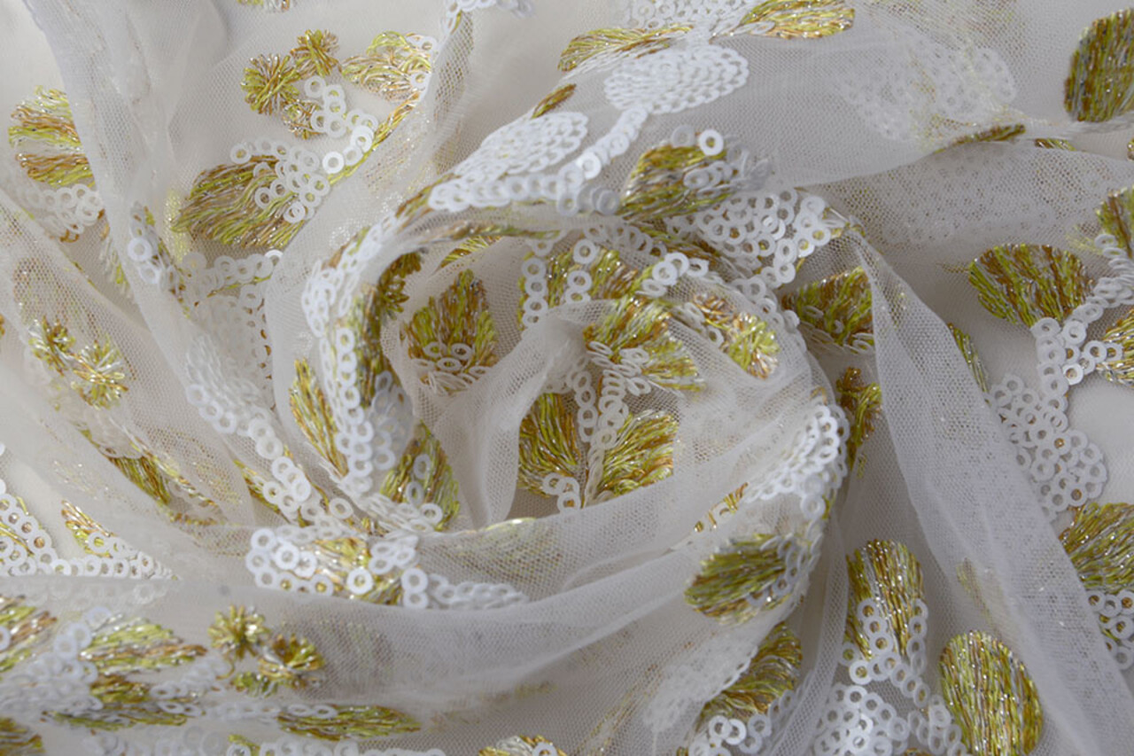 Mesh Embroidered Nola White Gold