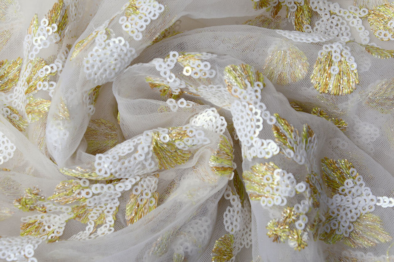 Mesh Ricamato Nola Bianco Oro Mesh Ricamato Nola Bianco Oro
