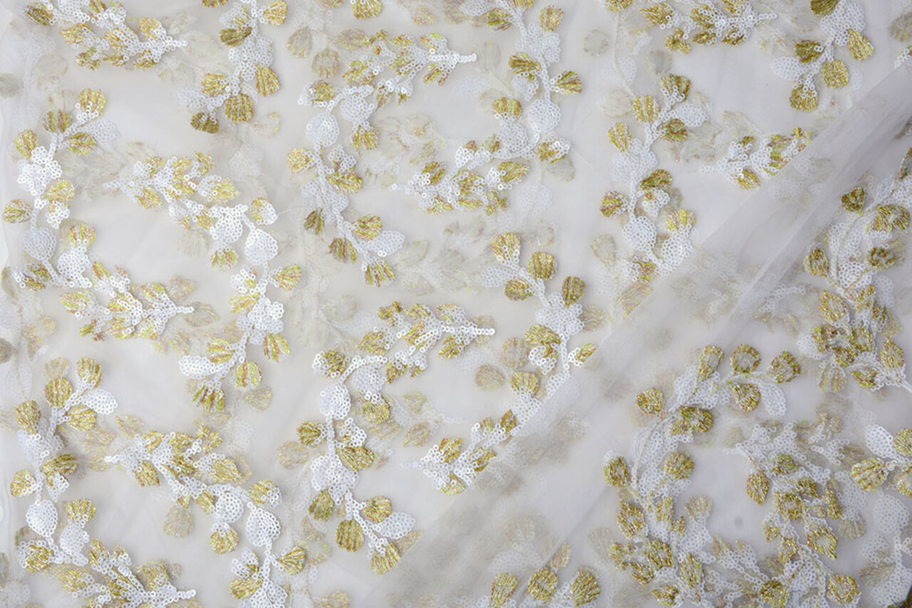 Mesh Embroidered Nola White Gold